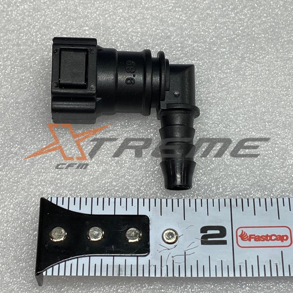 10mm (9.89mm) Bundy Fitting Quick Connect to 3/8" Barb-XtremeCFM-90 Degree 9.89mm QC / 3/8" Barb-XCFM-10186